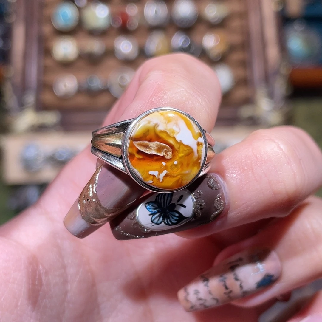 只***己琥珀银S925镶嵌戒指