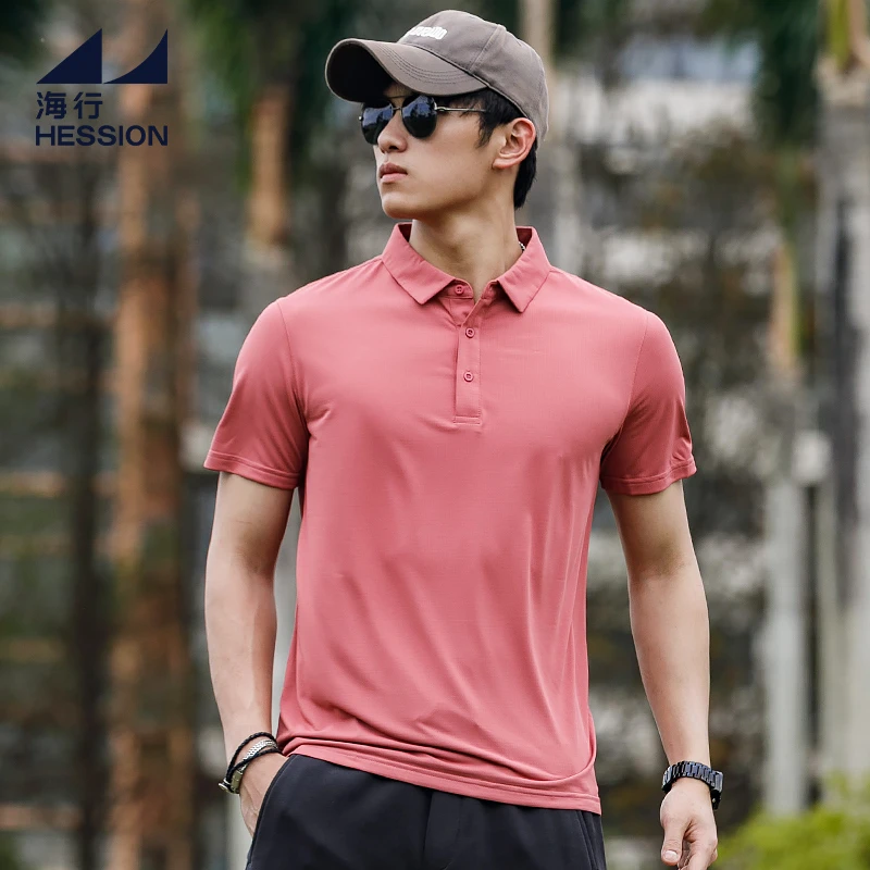 海行红色户外速干透气Polo衫男2025年夏新款冰丝凉感翻领运动短袖