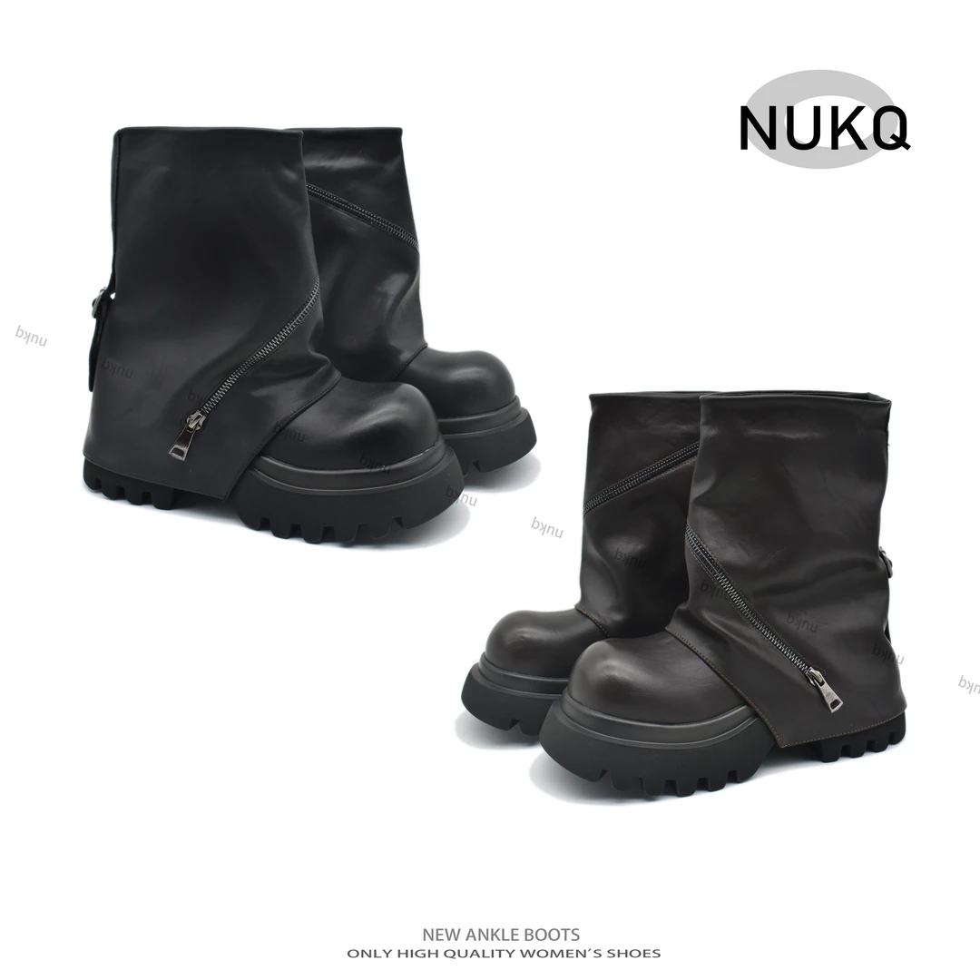 【NUKQ】女靴高筒靴黑色马丁靴中筒靴秋冬骑士时装靴长靴