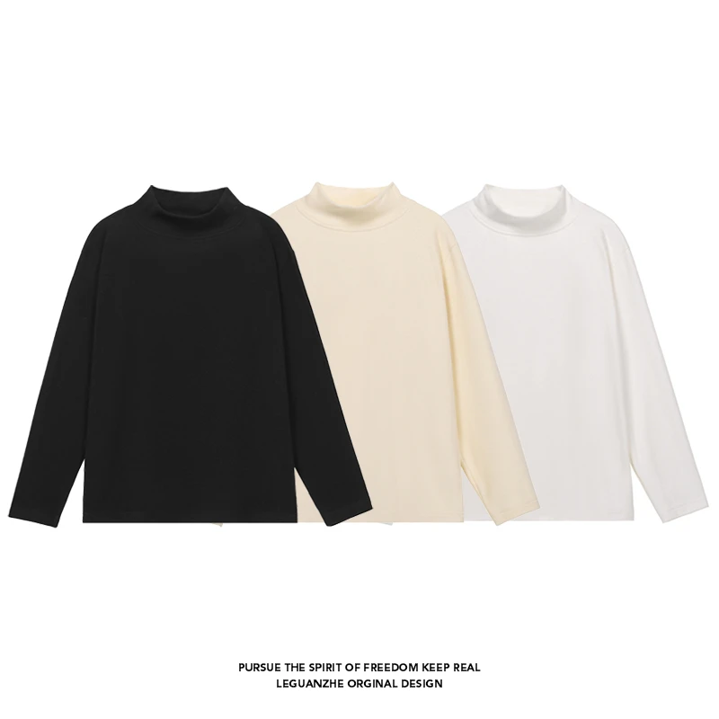 秋冬美式复古长袖T恤男纯色内搭德绒半高领潮流百搭保暖内衣上衣