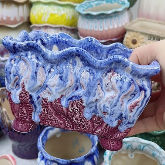 多肉绿植陶瓷花盆9.9包邮，有孔