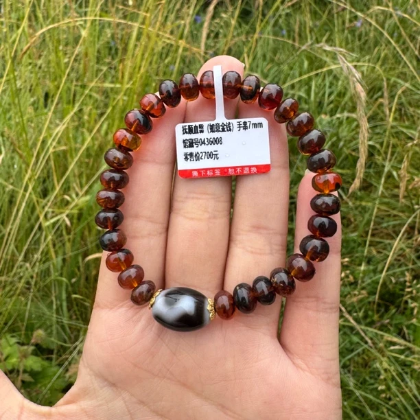 AP75抚顺琥珀（血翳）手串6.8mm（多样性发其一）