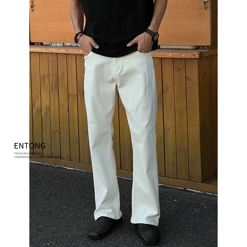 Entong美式高街vibe水洗白色微喇牛仔裤男简约百搭微宽松休闲裤子