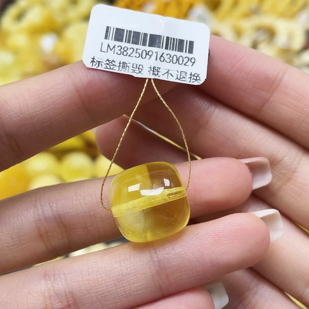 琥珀未镶嵌裸石15.4*15.5mm蜜蜡桶珠 金沙