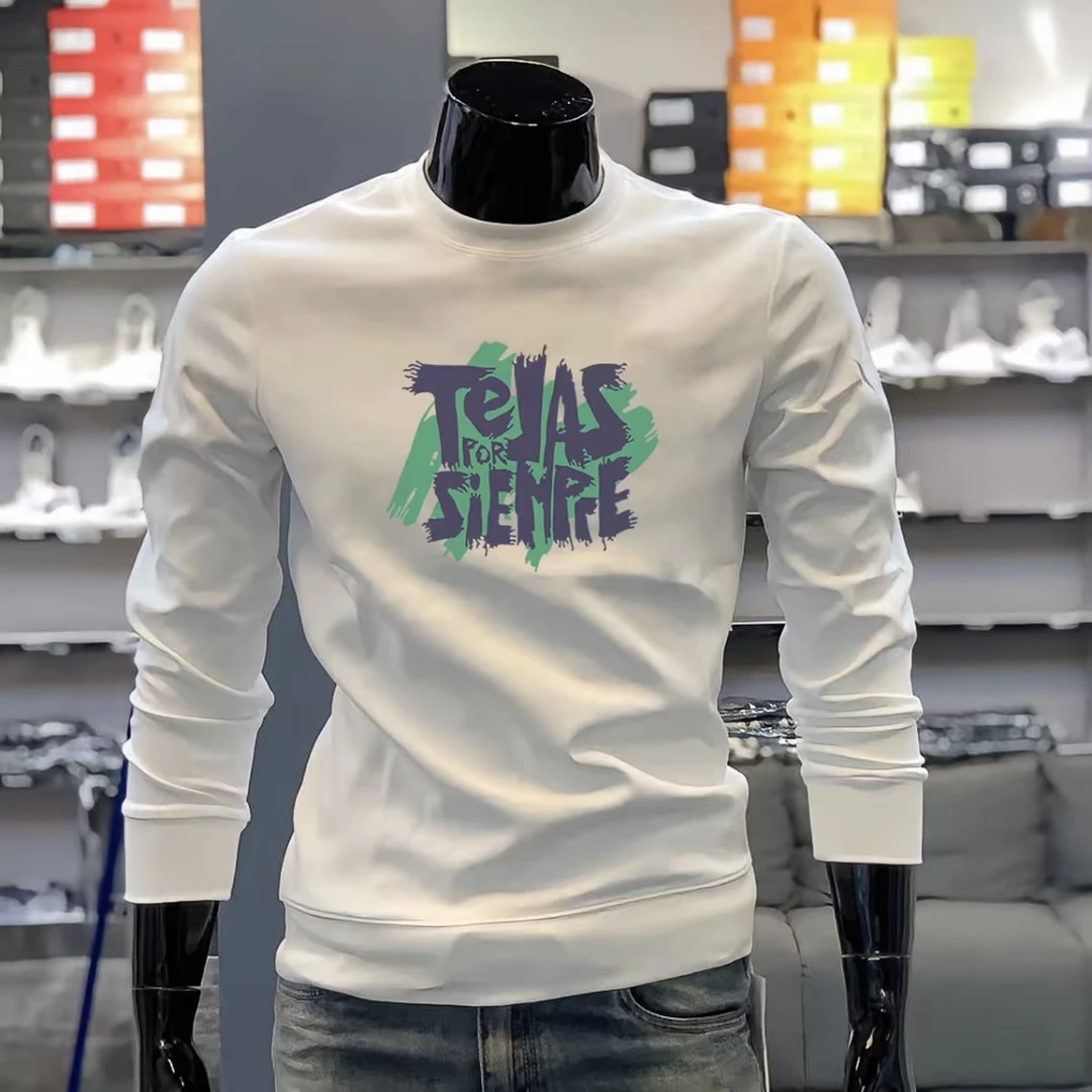 秋冬季奢潮卫衣男潮牌印花圆领套头长袖欧洲站高端新款修身上衣男