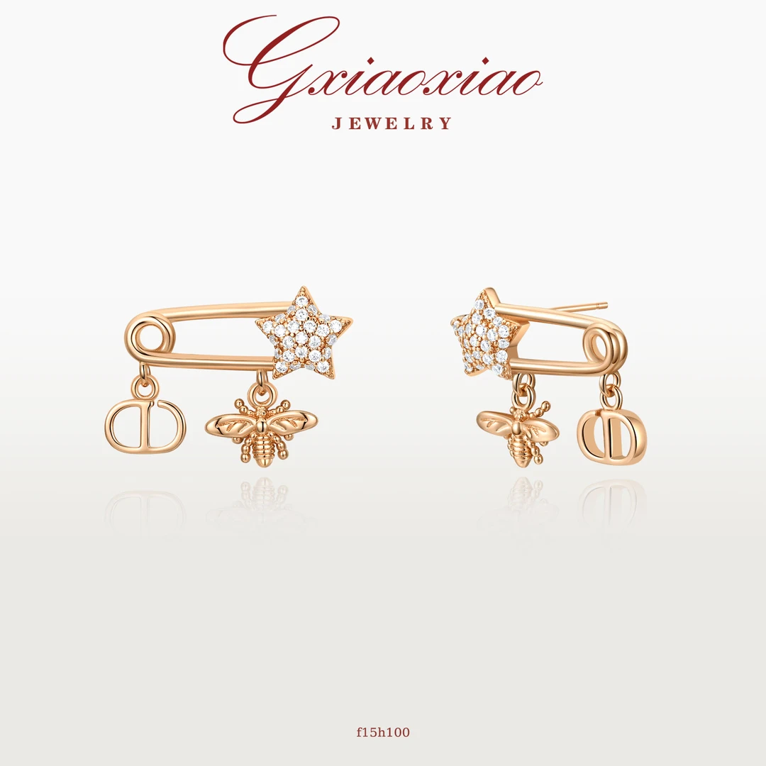 G XIAOXIAO 镀K金 法式轻奢气质别针猪鼻子蜜蜂耳环 F15H100