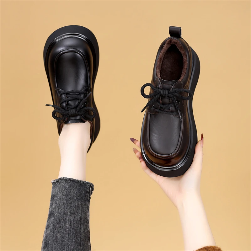 时尚百搭厚底乐福鞋女2025秋冬新款加绒舒适软底不累脚单鞋大码41