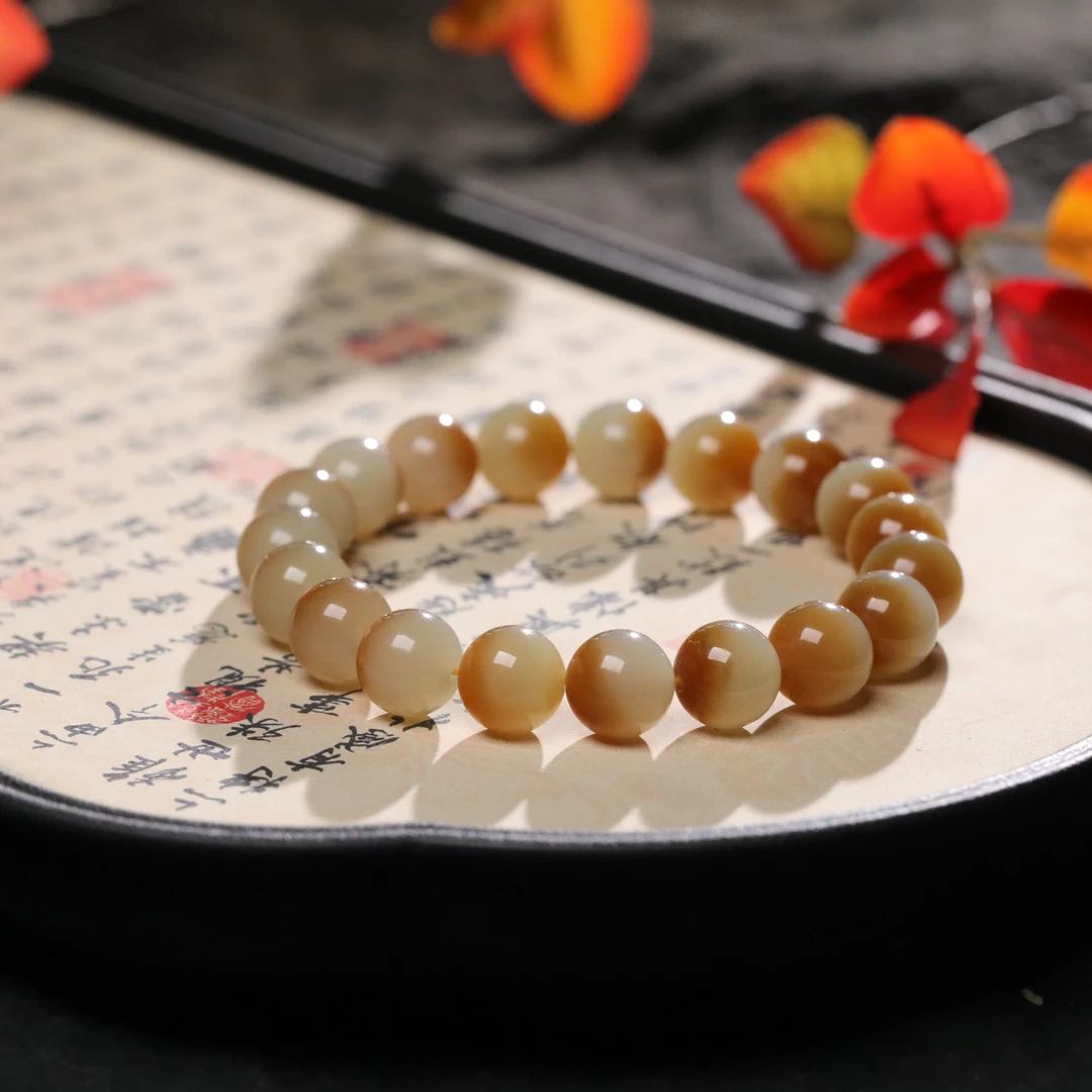 【黄浵】天然和田玉新疆且末糖白玉手串聚宝盆细润优雅古典油亮