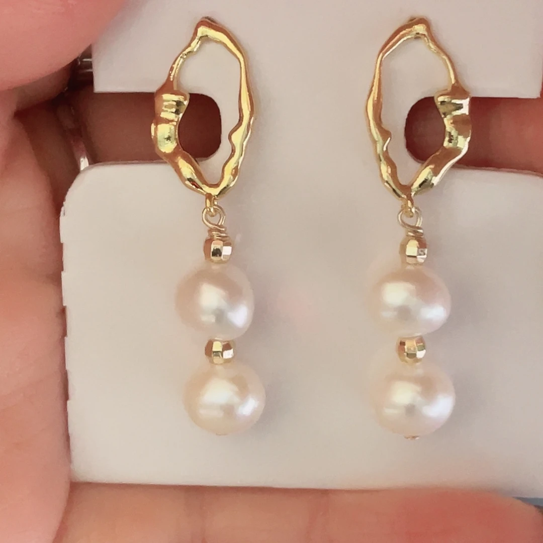 合金淡水珍珠耳饰小石头不规则O字配件