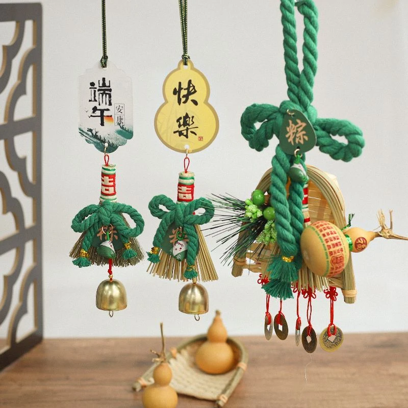 迷你车载中式手工编织挂饰国风花艺成品小扇子端午装饰品