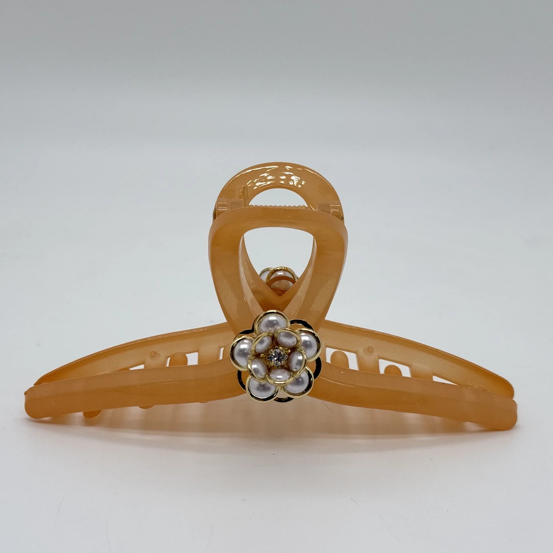 GREBUTY 6138 时尚气质淡橘色山茶花珠珠闪闪13cm抓夹