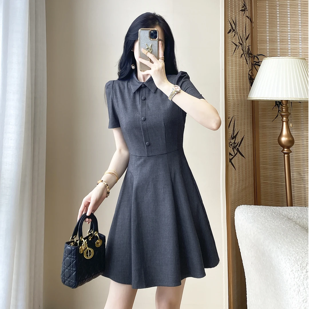 POLO领连衣裙小香风裙翻领女装森系高街穿搭A字裙气质法式裙子