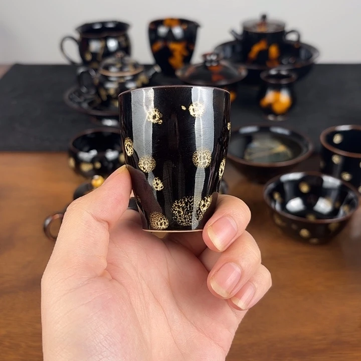 瓷点彩鹧鸪斑束腰闻香杯