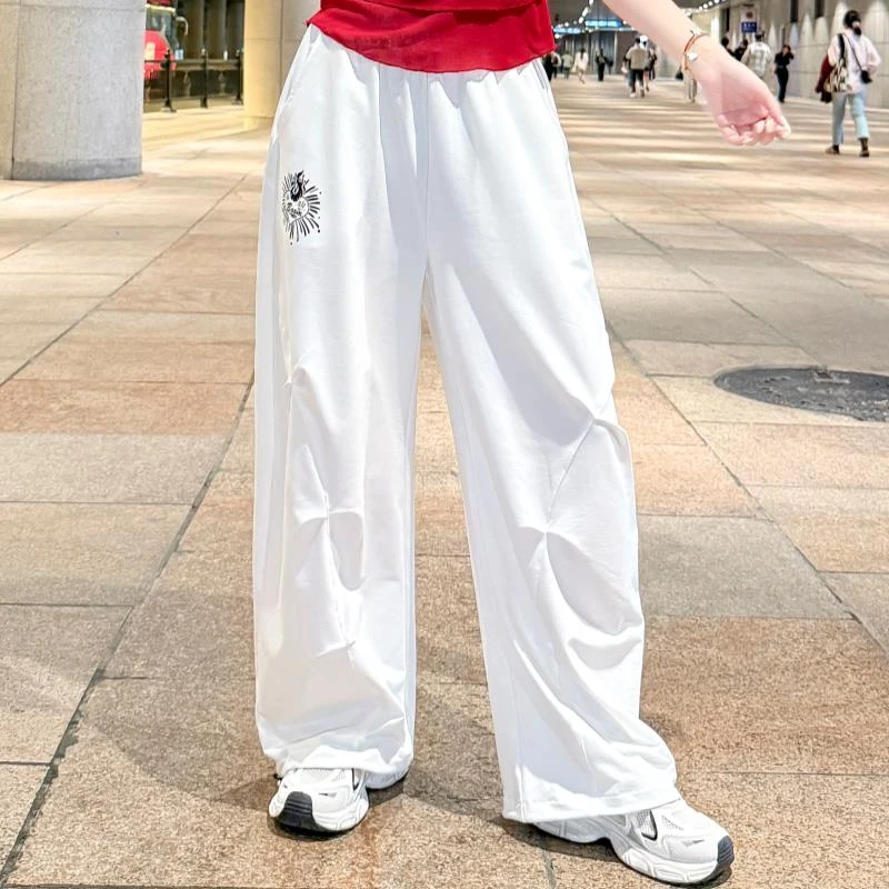白色休闲运动裤女夏薄款直筒宽松卫裤跳舞弯刀裤广场舞爵士舞裤子