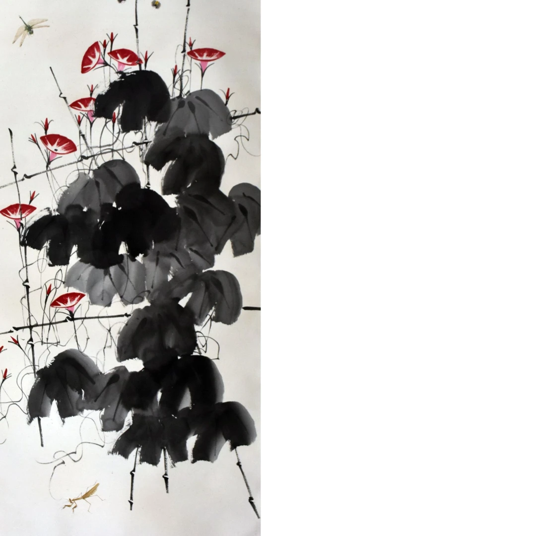 HM4529 阿苦 牵牛花草虫 137×69cm 纸本立轴