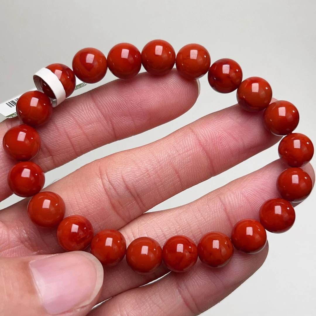 1407C27凉山瓦西料南红双色柿子锦单圈手串