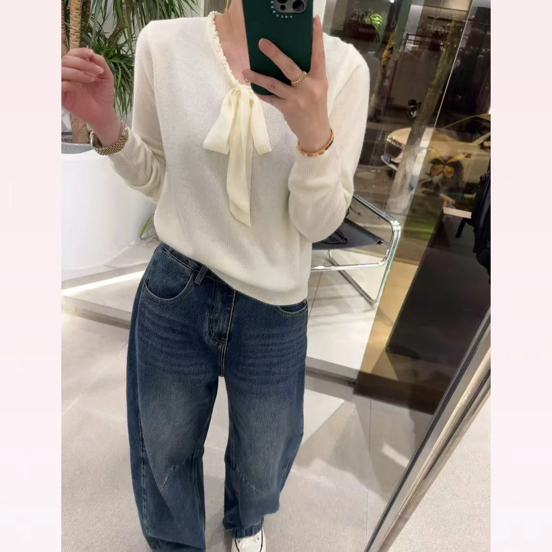 春苗女装   飘带款羊毛衫      时尚百搭毛衣针织衫