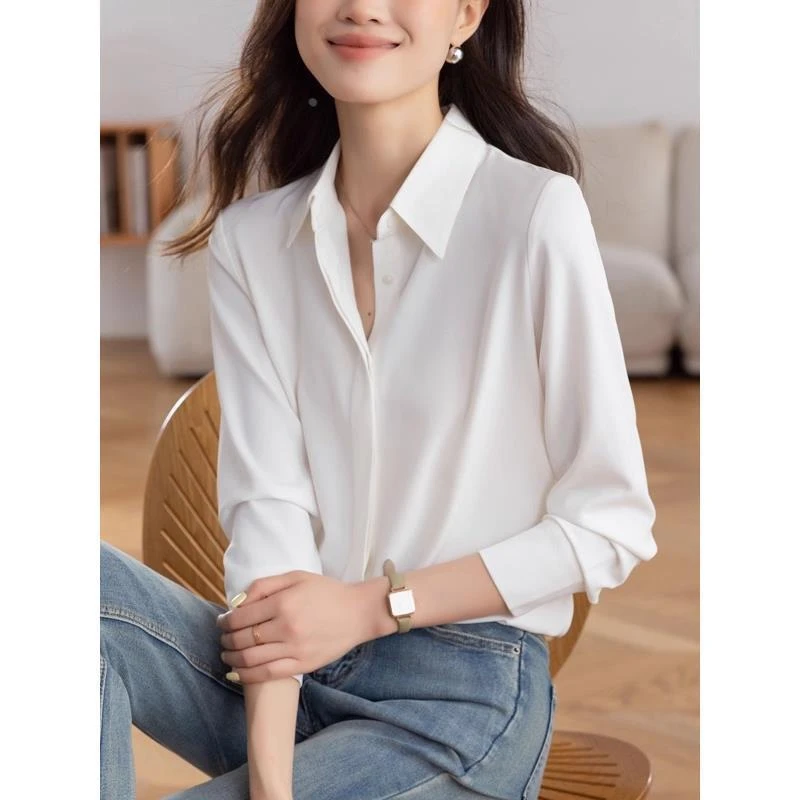 缎面衬衫女设计感小众2025新款春秋高级感气质职业白衬衣长袖上衣