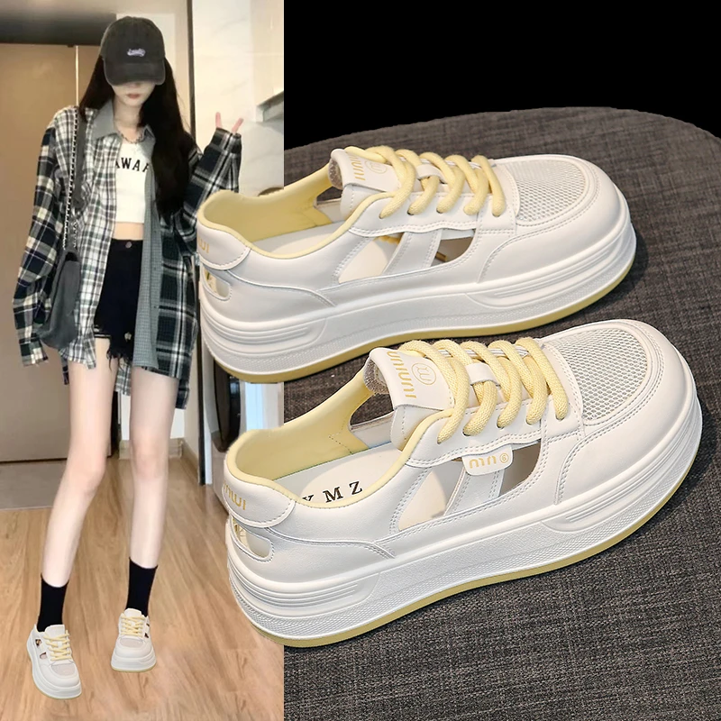 2025新款厚底小白鞋女夏季增高休闲板鞋百搭运动鞋女鞋透气网面鞋