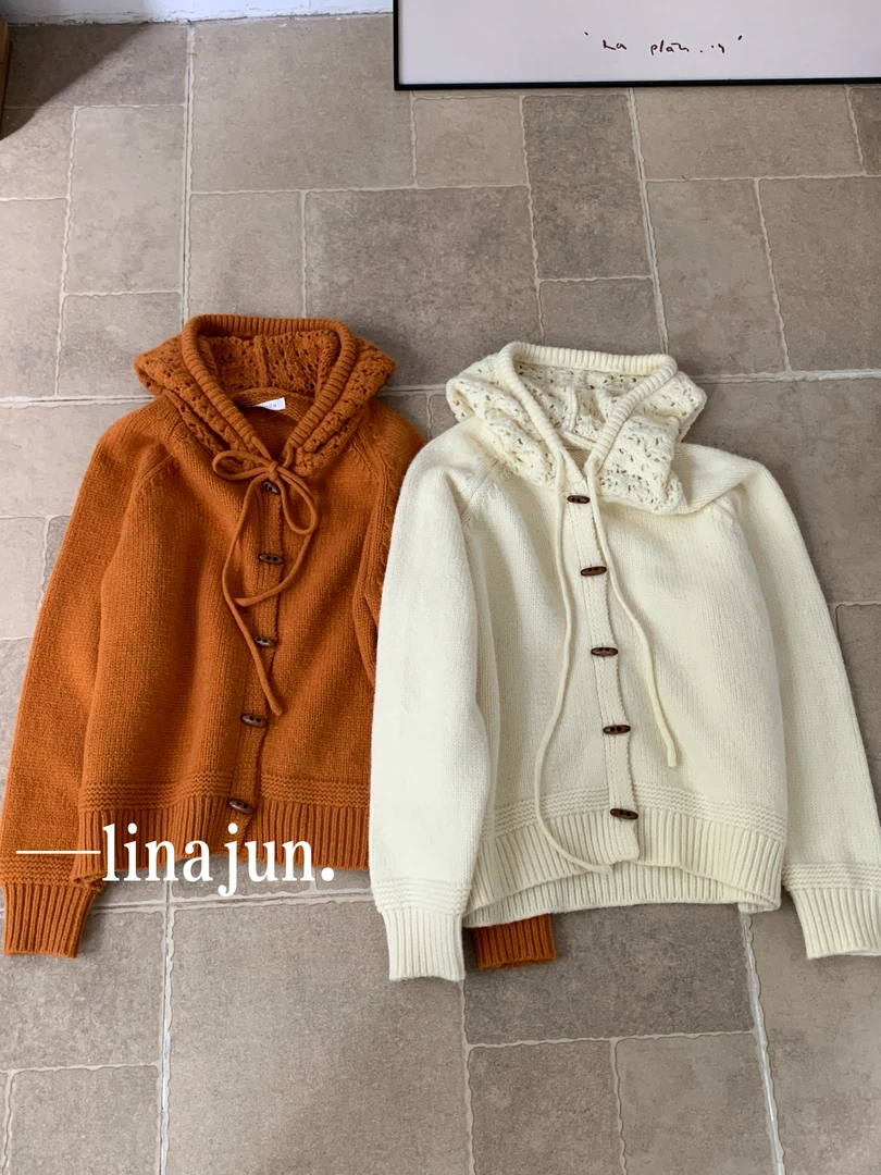 9.20《南瓜车》秋冬季新款韩系高级感连帽抽绳宽松软糯开衫毛衣外套