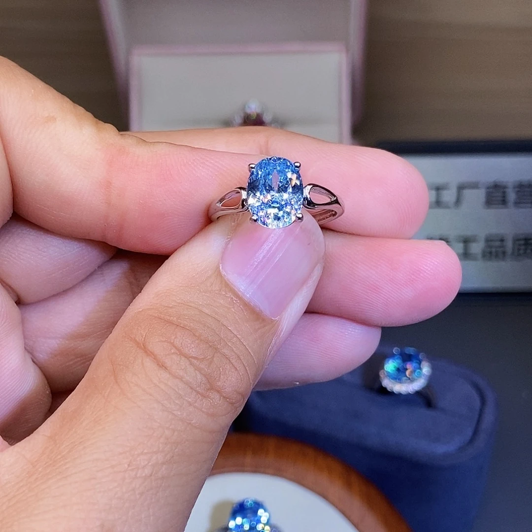 银S925镶嵌戒圈海蓝宝石