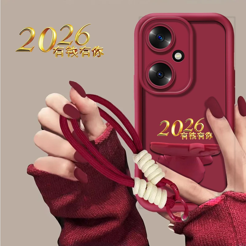 汇客凡品【荣耀400】手机壳2026有钱有你新年喵咪支架创意女