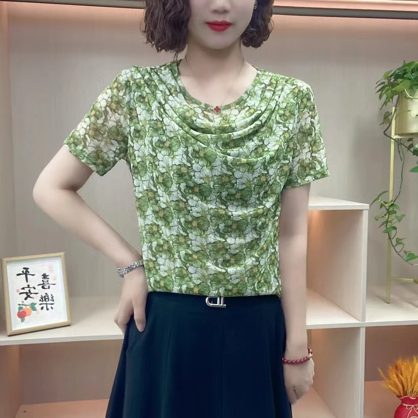 2025春季新款时尚女士凤尾花堆堆领低领修身版长袖百搭洋气妈妈装