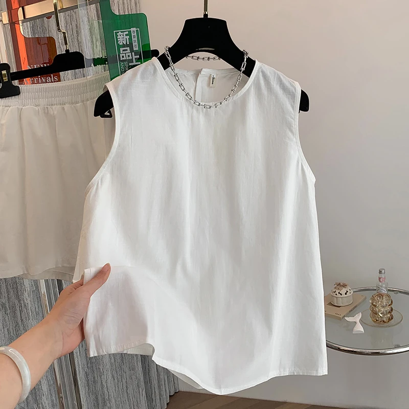 文艺简约冷淡风坎肩背心夏季气质休闲宽松百搭圆领上衣松紧裤套装
