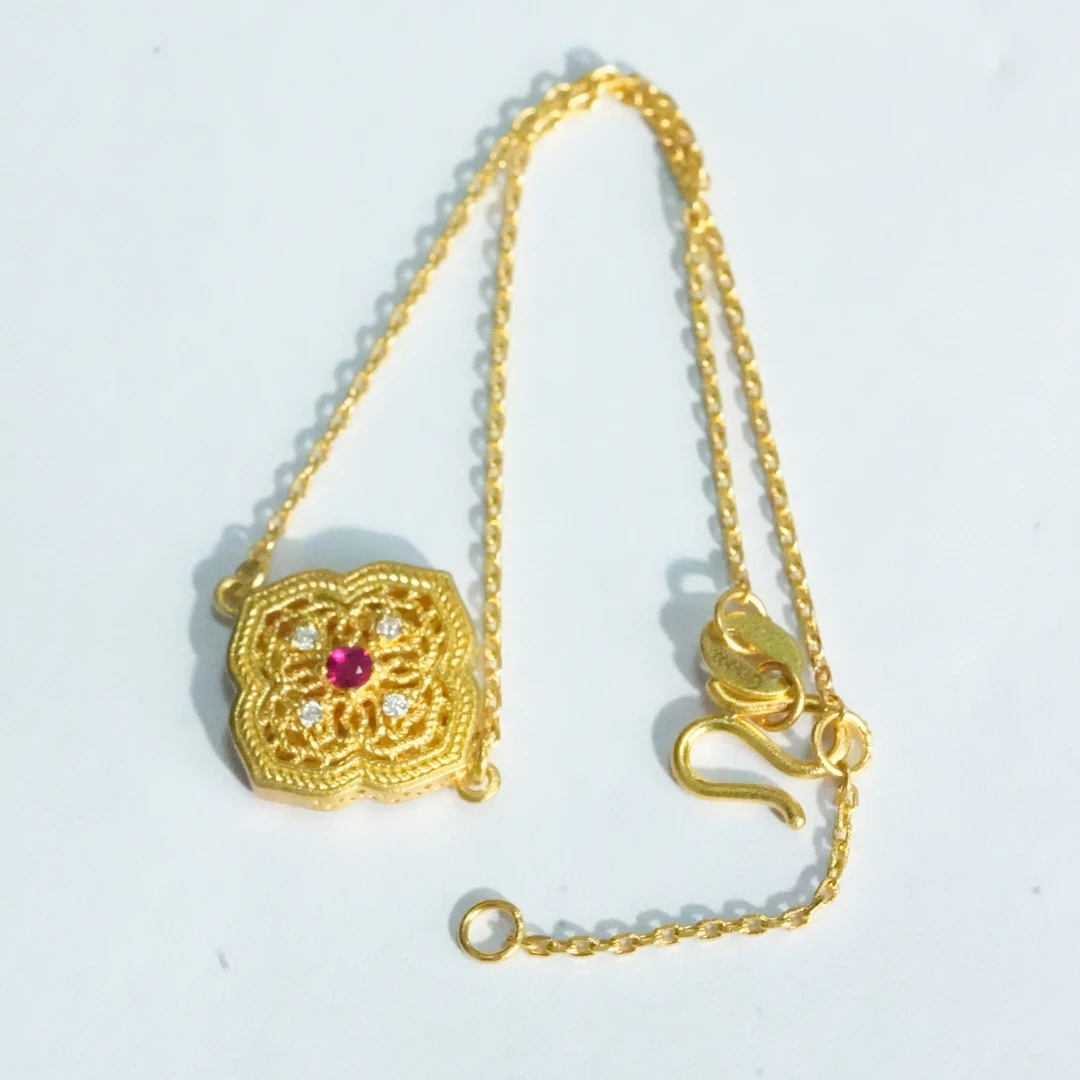 千禧珠宝 足金掐丝【四合如意】手链