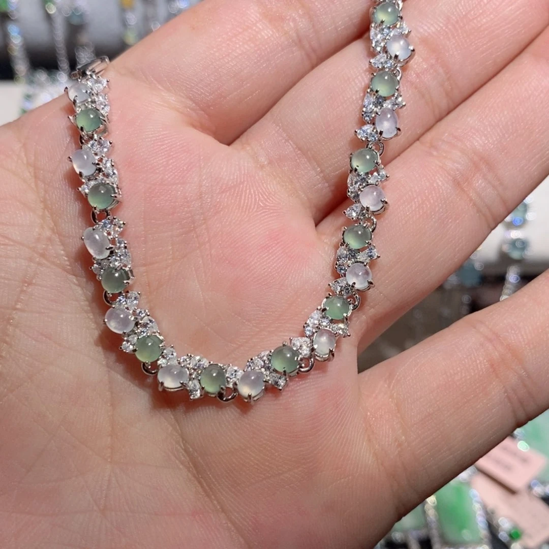 银S925镶嵌手链翡翠k j j k