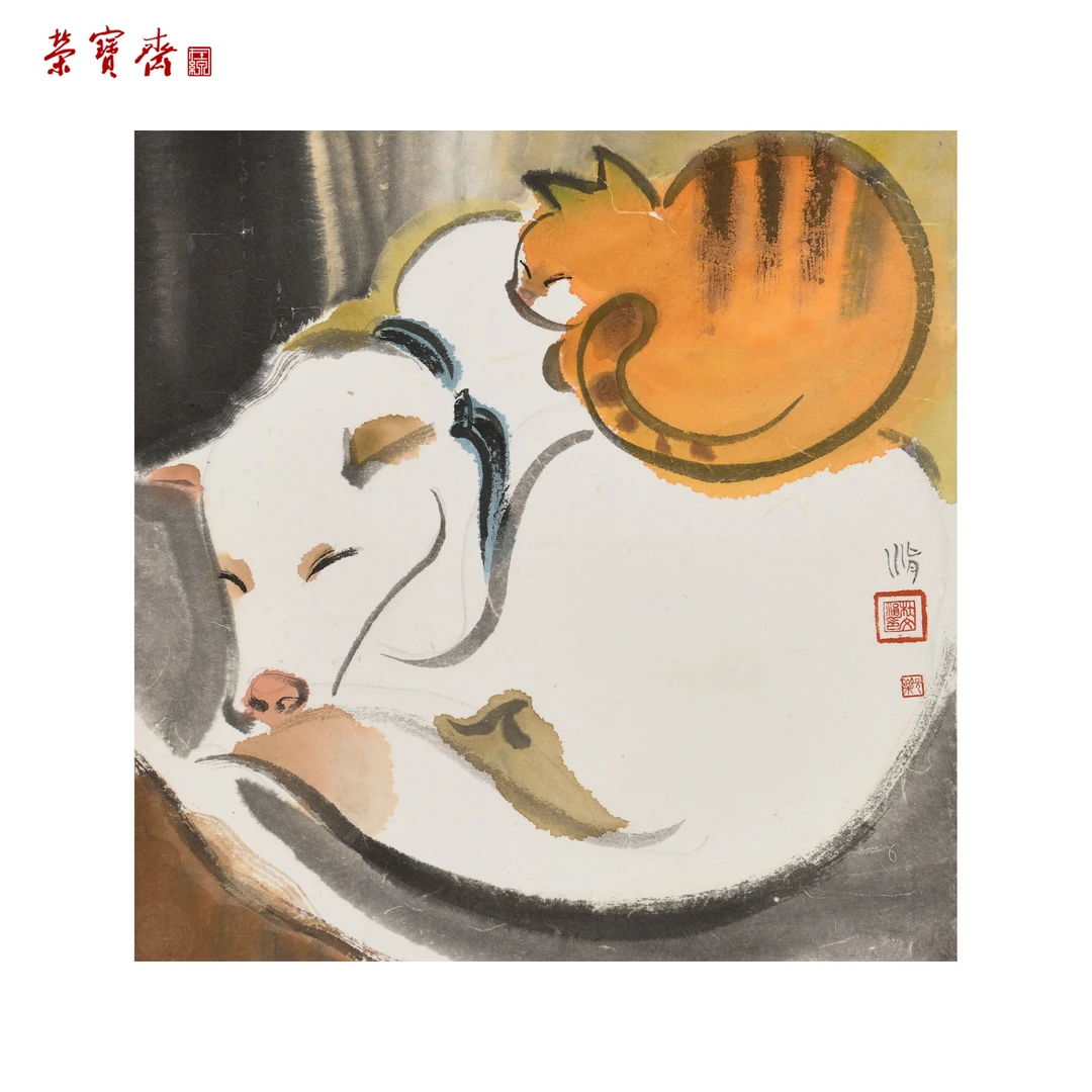 -13（F35115）《伙伴》书画 纸本已托 34*34.5cm