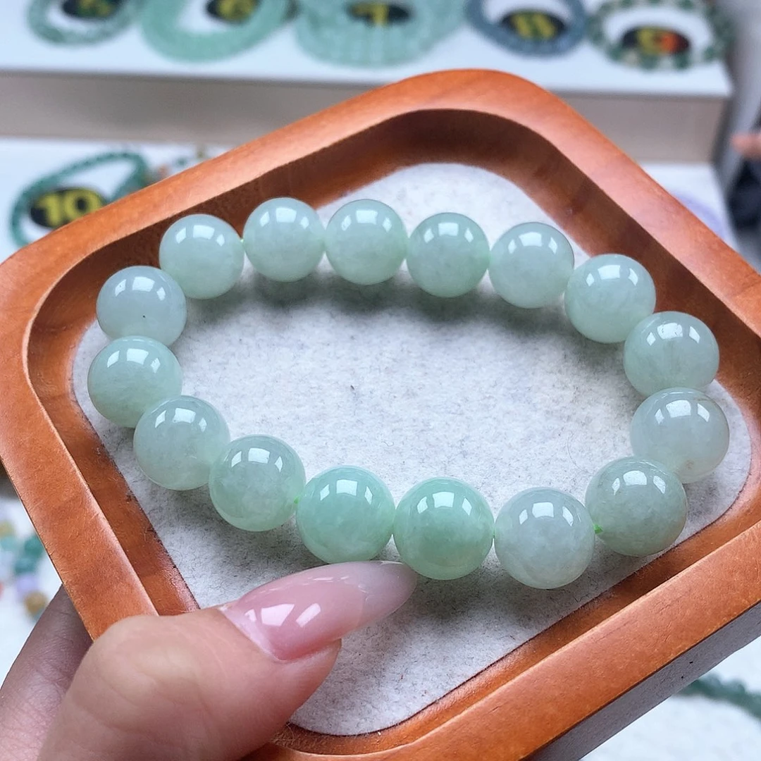 翡翠未镶嵌手串果绿12.3