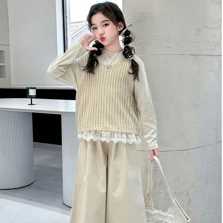 女童衣服2025韩系超火三件套儿童春秋装高级感穿搭中大童森系套装