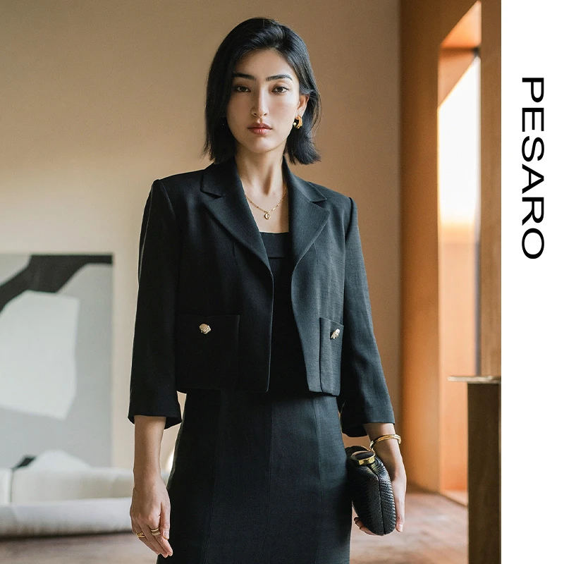 PESARO蕙玲女装春季时尚气质简约设计感醋酸麻感外套4109-9013