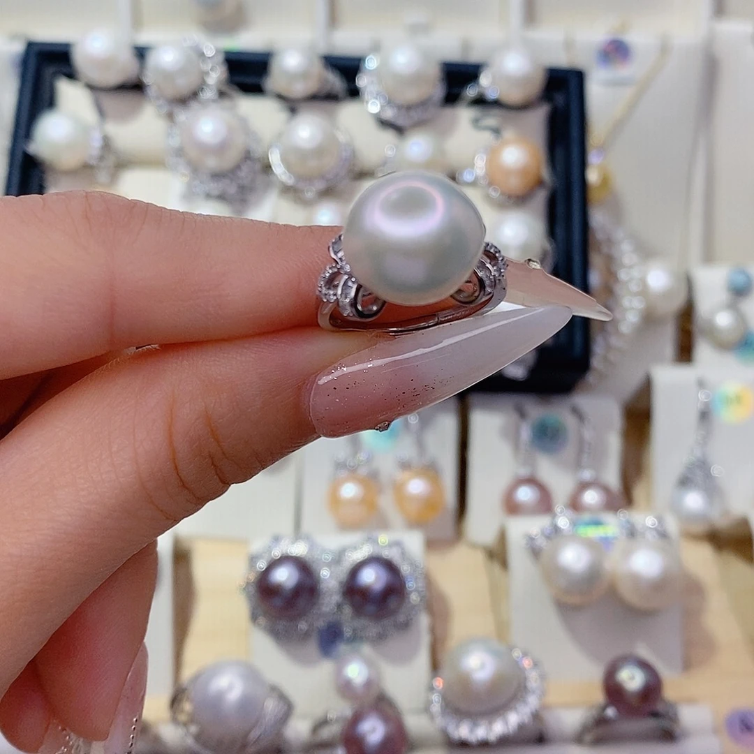 戒指银S925镶嵌淡水珍珠