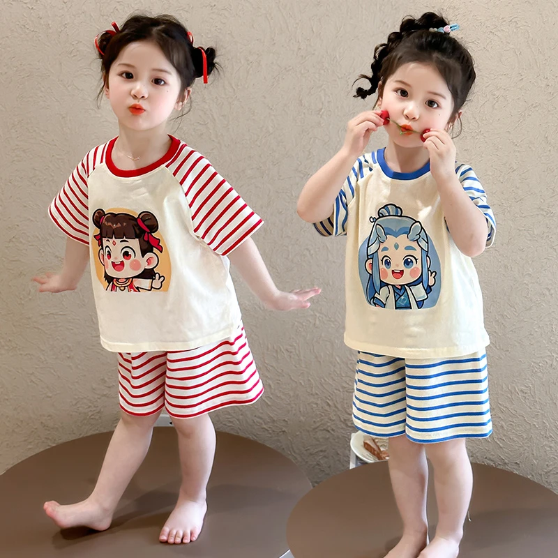 女童哪吒套装洋气儿童夏季新款女宝宝家居服两件套小女孩睡衣短裤