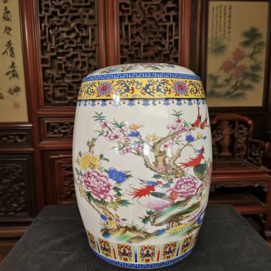 高度32肚径27景德镇陶瓷粉彩祥凤来仪大米缸20斤装