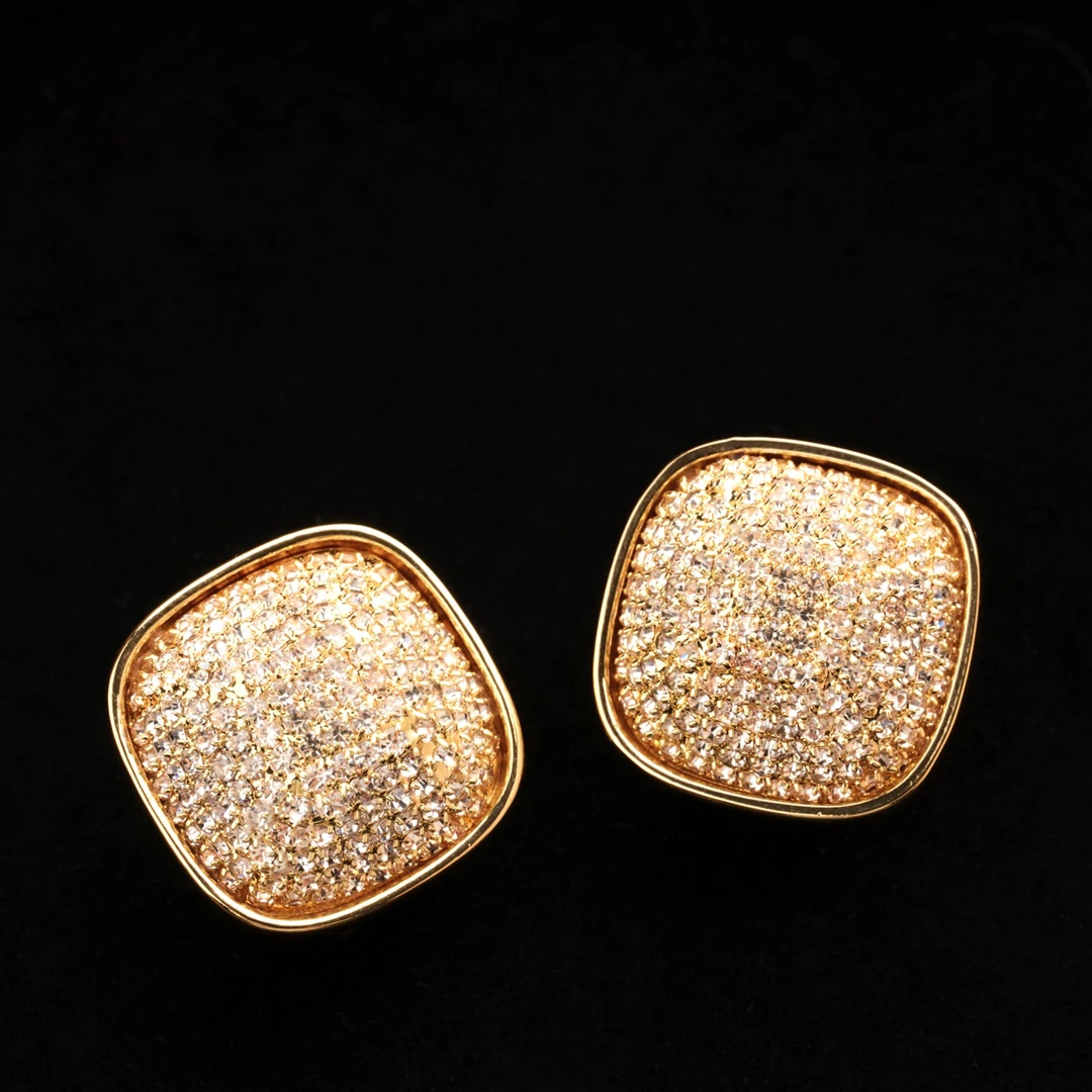 铜合金合成锆石耳饰 金色方形闪钻耳钉女2025新款高级感轻奢耳环