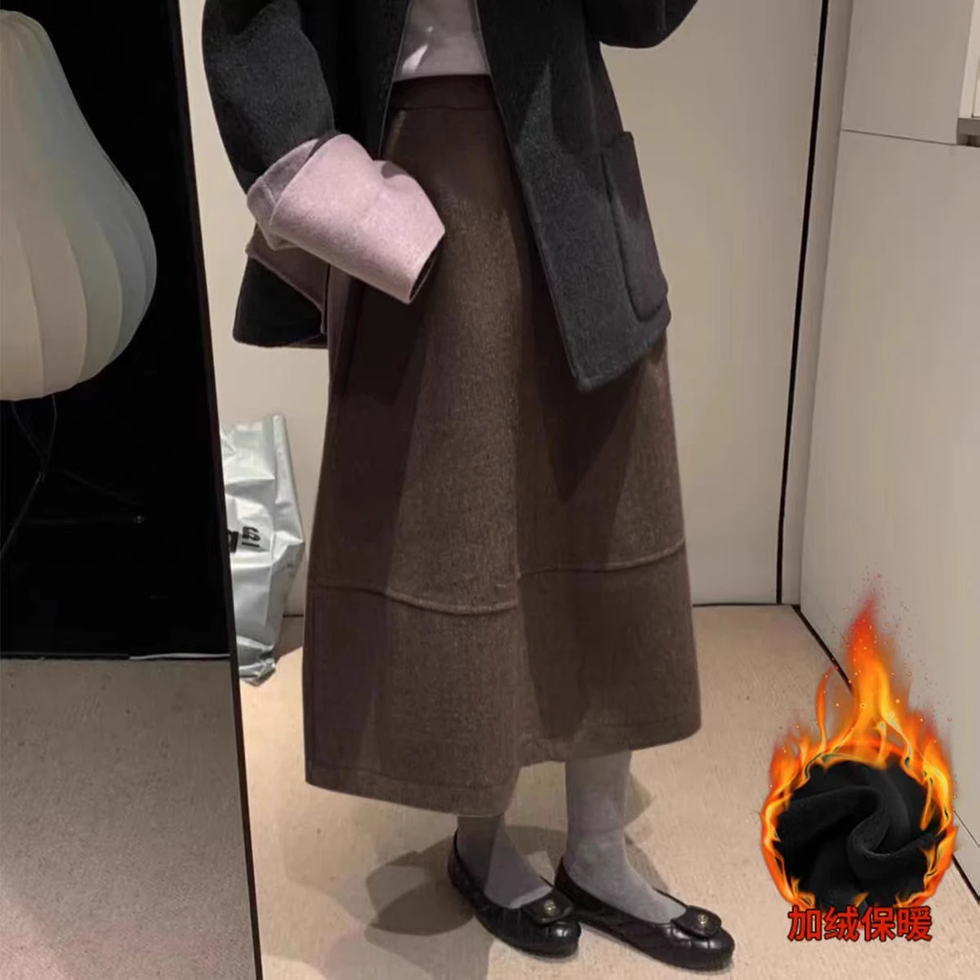 H6801【暖糯时光】通勤慵懒加绒半身裙中长版型 + 暖绒衬柔糯显格调