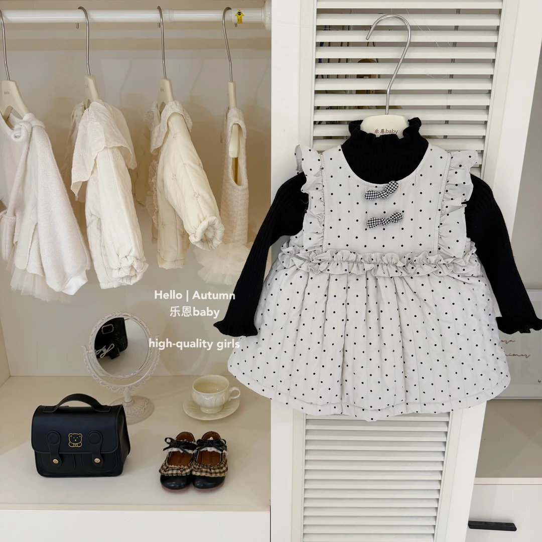 【乐恩童装】原创设计冬季女童波点夹棉背心裙宝宝韩系保暖连衣裙