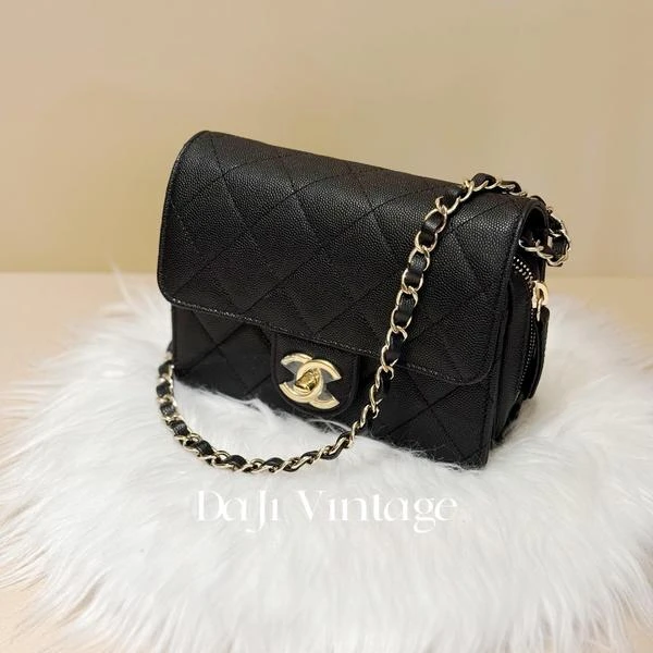 99新 Chanel/香奈儿 大吉中古/Chanel香奈儿黑金粒面方胖子斜挎包