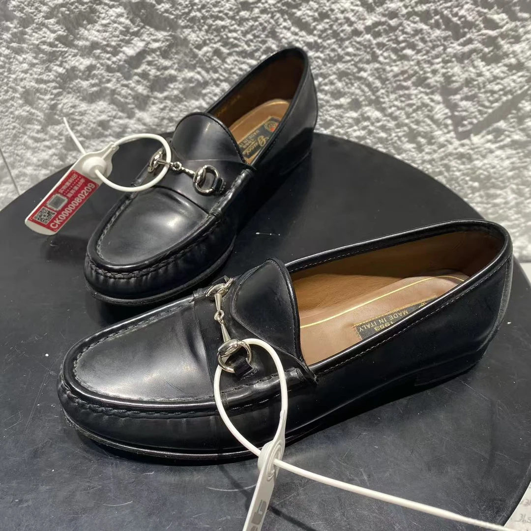 95新 GUCCI/古驰 36.5码/无配件/黑色马衔扣英伦乐福鞋 xxs851