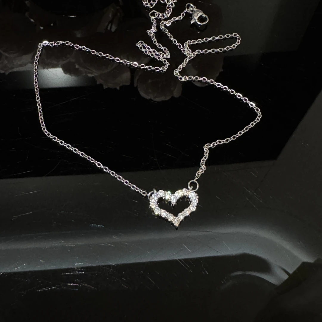 坠链均925银 甜辣多多同款2025镂空时尚项链女轻奢空心形吊坠百搭