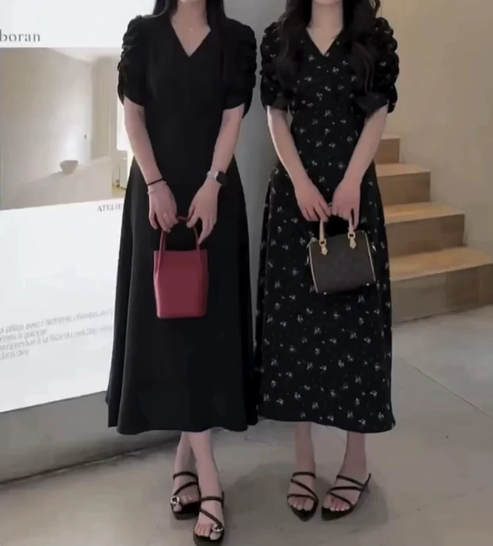新款法式时尚长款碎花连衣裙气质浪漫夏季必备2539