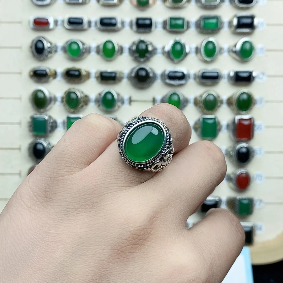 银S925镶嵌戒指玛瑙/玉髓钱**万