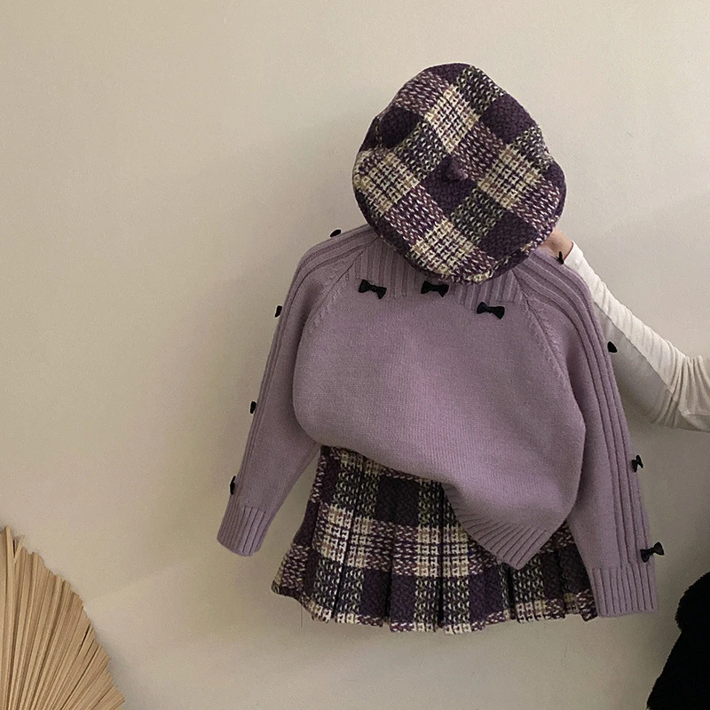 【安安家】女童韩系秋冬季甜美蝴蝶结针织衫2025新款洋气上衣R25694