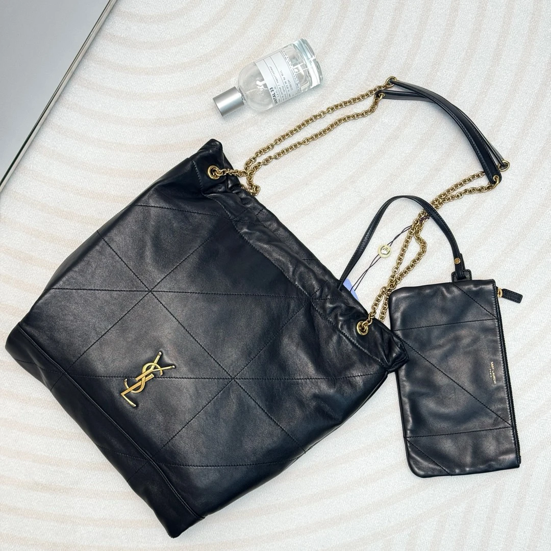 95新 YSL/圣罗兰 黑金 羊皮 Jamie 福袋托特包小号/6294478562