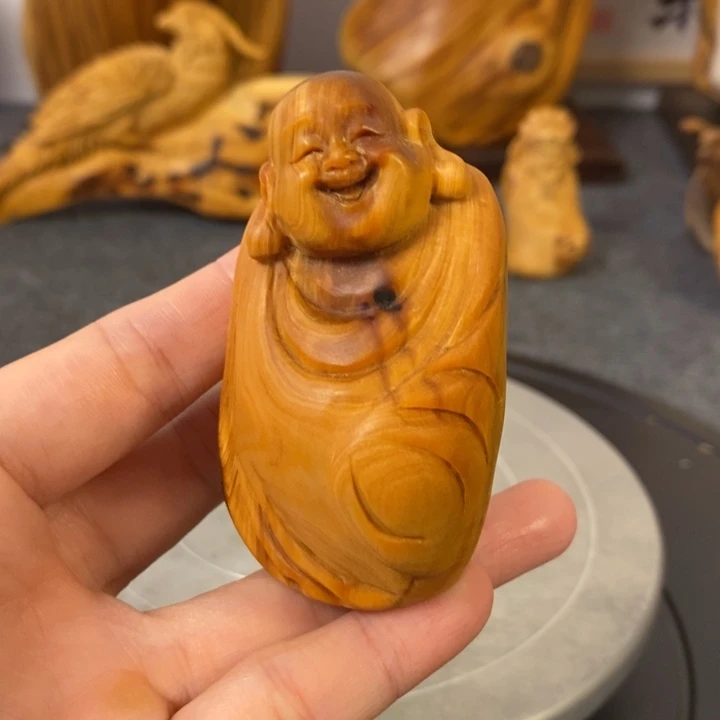 柏木（崖柏）崖柏弥勒佛手把件小摆件