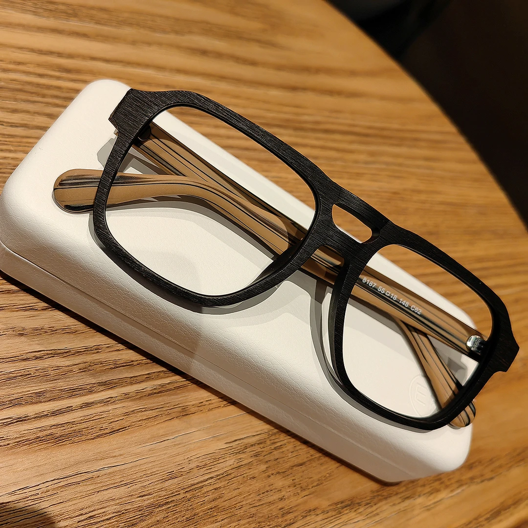 大框双梁眼镜架2025板材仿木纹素颜平光近视变色防蓝光眼镜男女