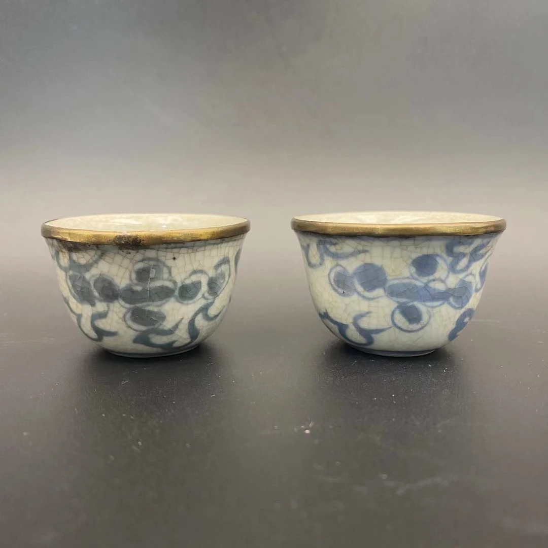 杯子陶瓷摆件（包铜青花小杯）